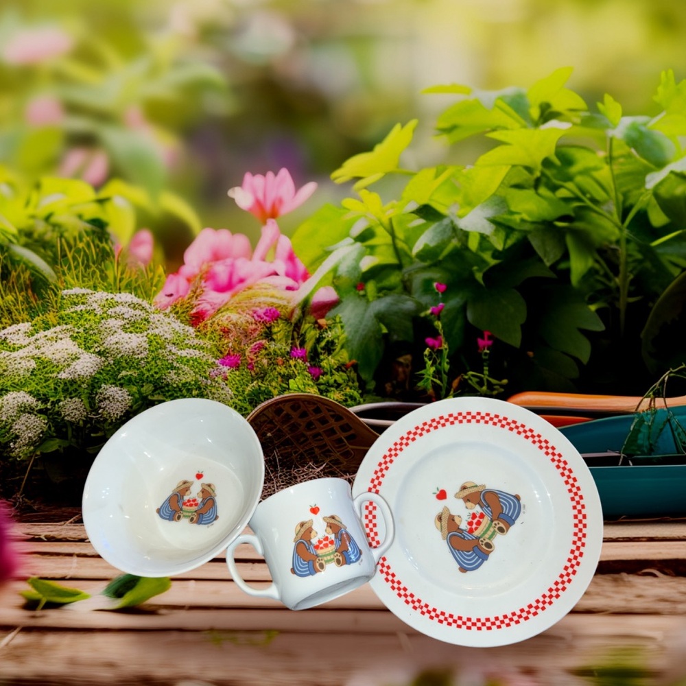 Vintage Porcelain Ceramic Japan Bears Kids Meal Set Signature Houseware